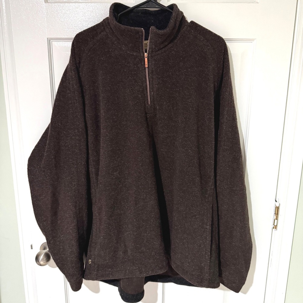 Tommy Bahama Mens XXL Brown Fleece Quarter Zip Pullover Sweater Espresso
